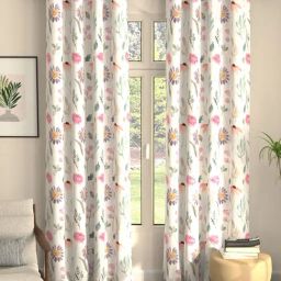 Urban Space Frost Polyester Blackout Pink Floral 8 ft Long Door Curtains - Set of 2-image-63