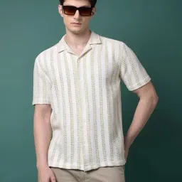 Crimsoune Club Beige Slim Fit Jacquard Print Shirt-image-54