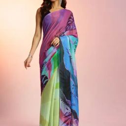 navyasa by liva Multicolor Printed Saree With Unstitched Blouse-picture-34