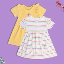 MINIKLUB White & Yellow New Born And Baby Girls Short Sleeve Dress-image-14
