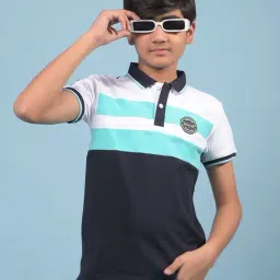 Crimsoune Club Boys Navy Blue Cotton Slim Fit Color Block T-Shirt-image-89