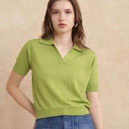 RAREISM Green Cotton Blend Solid Short Sleeves Polo T-Shirt-image-53