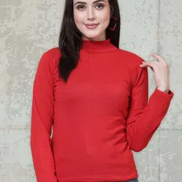 Moda Rapido Ribbed High Neck Long Sleeves Cotton Top-image-60