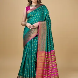KALINI Woven Design Zari Silk Blend Kanjeevaram Saree-image-14