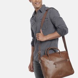 Hidesign Men Brown Solid Messenger Bag image 4