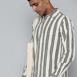 ether Kora Collection Men Off White & Black Sustainable Cotton Block Print Casual Shirt-picture-6