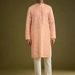 KALKI Fashion Men Embroidered Regular Mirror Work Kurta with Trousers-picture-20
