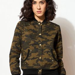 SASSAFRAS Women Camouflage Crop Bomber Jacket-image-57