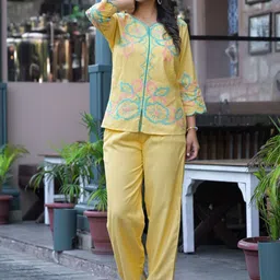 Zolo Label Embroidered Round Neck Top & Trousers Co-Ords-35