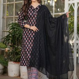 BAPS Women Floral Printed Regular Pure Cotton Kurta with Trousers & With Dupatta-picture-6
