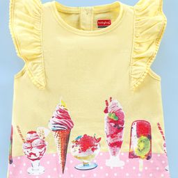 Babyhug 100% Cotton Knit Frill Sleeves Top with Ice Cream Graphics Print - Yellow-image-99