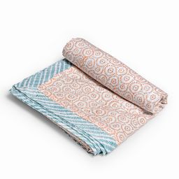 Taabartoli Hand block Printed Dohar Blanket  for Kids Marigold - Blue-image-3