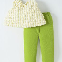 Kookie Kids Sleeveless Tops & Leggings Solid Colour - Green & White-image-97