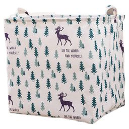 House of Quirk Square Storage Baskets Waterproof Canvas Children Laundry Nursery Hamper    -  Pine Deer-picture-18