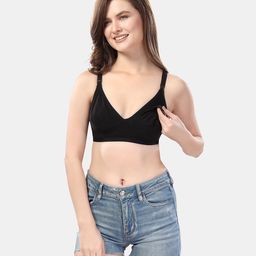 Fabme Cotton Sleeveless Solid Non Padded Maternity Nursing Bra - Padded Black-image-61