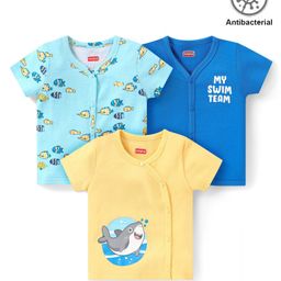Babyhug 100% Cotton Knit Half Sleeves Antibacterial Set of Vest with Fish & Text Print Pack of 3 - Multicolour-image-90