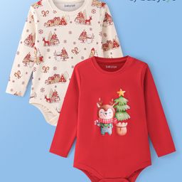 Babyoye 100% Cotton With Eco Jiva Finish Full Sleeves Onesies Christmas Theme Pack of 2 - Red-image-30