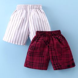 Rikidoos Pack Of 2 Checked & Striped Boxers - White & Maroon-picture-36