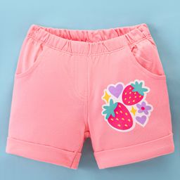 Tango Looper Knit Above Knee Length Shorts with Strawberry Print - Coral-image-82