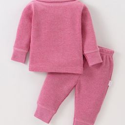 Mom's pet Cotton Full Sleeves Solid Ribbed Thermal Set - Fuchsia-image-36