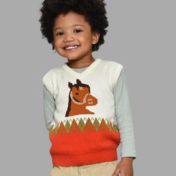Mi Arcus 100% Cotton Sleeveless Horse Pattern Designed Sweater - Multi Color-image-51