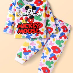 Babyhug Disney Single Jersey Knit Full Sleeves Night Suit With Mickey Mouse Print -White Red-image-90