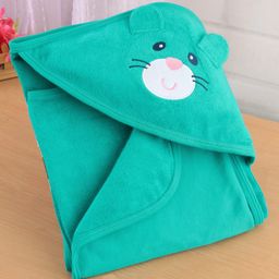 Simply Terry Knit Hooded Towels & Wrapper with Animal Embroidery L 80 x B 80 cm - Sea Gren-picture-16