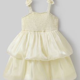 Mark & Mia Sleeveless Party Frock with Bow Applique & Smock Detailing - Beige-picture-12