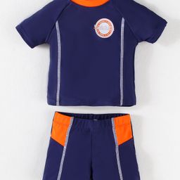 Mark & Mia Half Sleeves Two Piece Swimsuit with Logo Print - Navy Blue-image-18