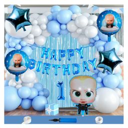 Bubble Trouble Boss Baby Theme First 1st Birthday Decoration Items For Boys Party Decoration Kit Balloon Combo Pack Of 112 Pcs Blue White-image-19