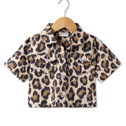 CrayonFlakes Half Sleeves Animal Print Crop Cotton Shirt Top - Brown-image-2