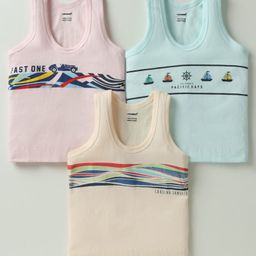 CUCUMBER Sinker Knit Sleeveless Nautical Theme Printed Vests Pack Of 3 - Light Pink Cream Light Blue-14
