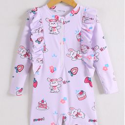 Mark & Mia Full Sleeves Legged Swimsuit With Bunny & Floral Print - Purple-image-76