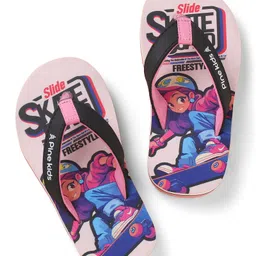 Pine Kids Slip On Flip Flops with Skating Print - Pink-picture-47