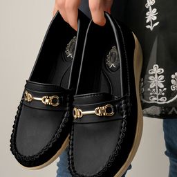 Shoetopia Metal Applique Detailed Loafers - Black-picture-18