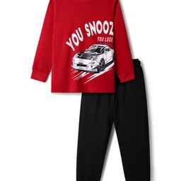 Pine Kids Single Jersey Knit Full Sleeves Night Suit With Text & Car Print - Red-image-7