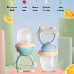 Sun & Shine Chewberry Baby Fruit Feeder / Pacifier With Cap | BPA-Free, Soft & Premium Silicone Teether for Baby, Infants & Toddlers - 6 To 12 Months - Green+Blue-28
