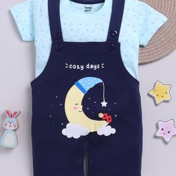 TOONYPORT Cotton Knit Cozy Days Text Printed Dungaree & Half Sleeves Tee Set - Navy Blue-image-68