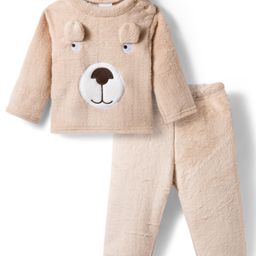 Babyhug Cotton Knit Full Sleeves Night Suit With Animal Applique - Peach-picture-3