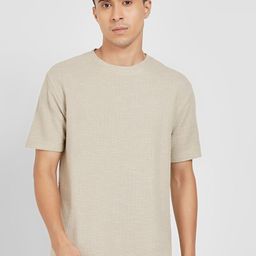 7 Alt by Pantaloons Self Design Round Neck Raw Edge Relaxed Fit T-shirt-image-83