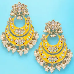 Anouk Gold-Plated Stones Studded & Beaded Meenakari Floral Chandbalis-52
