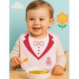 KIDS BASIC Premium Silicone Fruit Mickey Nibbler & 3 Snap Button Tie Printed Bibs - Pink & Multicolor (Pack of 4) image 3