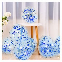 Bubble Trouble Transparent Balloons Bouquet Combo with Re Filled Confetti & Ribbons Pack of 50 - Blue image 4