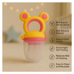 KIDS BASIC Premium Silicone Fruit Mickey Nibbler & 3 Snap Button Tie Printed Bibs - Pink & Multicolor (Pack of 4) image 4