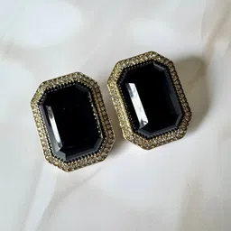 The Jewellery Tale Stainless Steel Gold Plated Artificial Stones Studded Geometric Studs-34