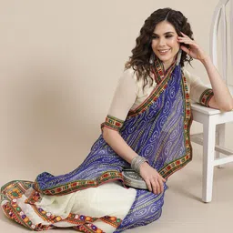 DIVASTRI Embellished Embroidered Pure Georgette Half and Half Bandhani Saree-image-21