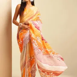 navyasa by liva Orange Printed Saree With Unstitched Blouse-picture-12