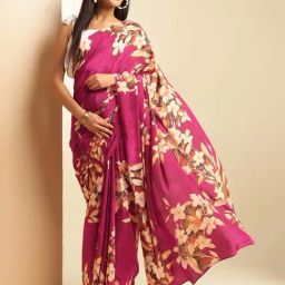 navyasa by liva Maroon Printed Saree With Unstitched Blouse-image-70