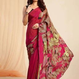 navyasa by liva Red Printed Saree With Unstitched Blouse-picture-37