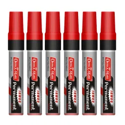 Soni Office Mate Jumbo Permanent Marker Refillable 10 mm Chisel Tip for Plastic, Glass, Metal & More, Red (Pack of 6)-picture-36